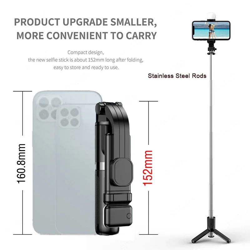 Portable Mini Selfie Stick Led Fill Light Foldable Tripod Phone Stand Holder Support Wireless Bluetooth Remote Control Shutter image 2