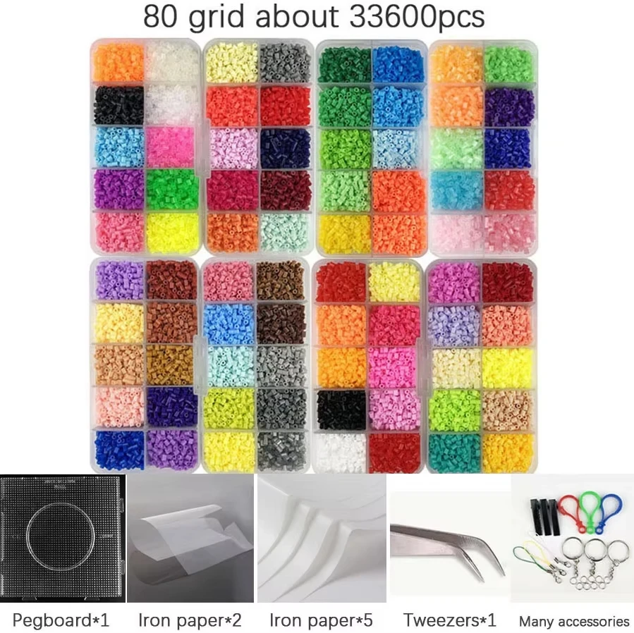 Perler Hama Beads-Kit de 10-80 colores para niños, plantilla de herramientas, juguete educativo, rompecabezas 3D de cuentas de fusible de hierro DIY, 2,6mm