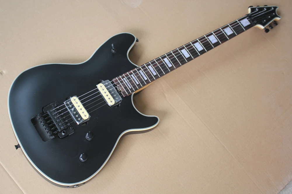 Flyoung Matte Black Electric Guitar with Zebra Pickups,White Pear Block Inlays,Offer Customize