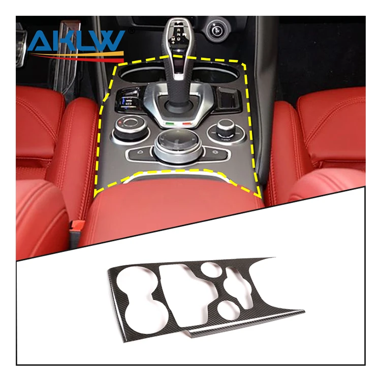 

Carbon Fiber Interior Accessories Decorative Center Console Carbon Gear Shift Panel Cup Holder for Alfa Romeo Giulia 2020-2021