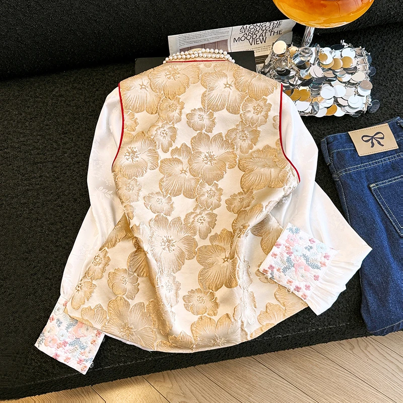 New Chinese Style Embossed Red Vest Women's Fashionable New Year's Outfit Set Heavy Relief New Female Model Year End Celebration