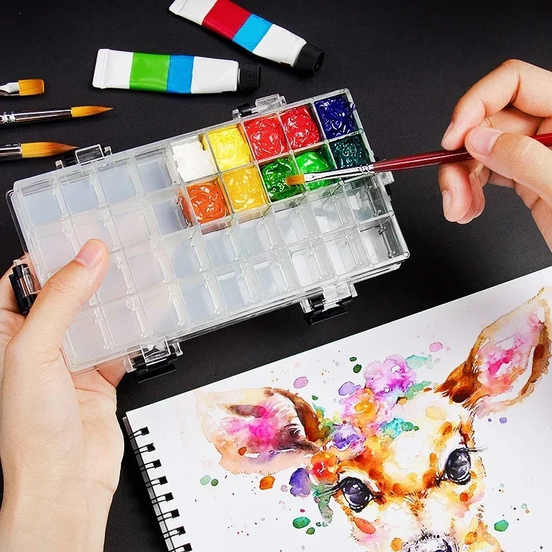 24 Grids Watercolor Moisturizing Painting Palette Leakproof Paint Palette Storage Box Stationery Drawing Supplies