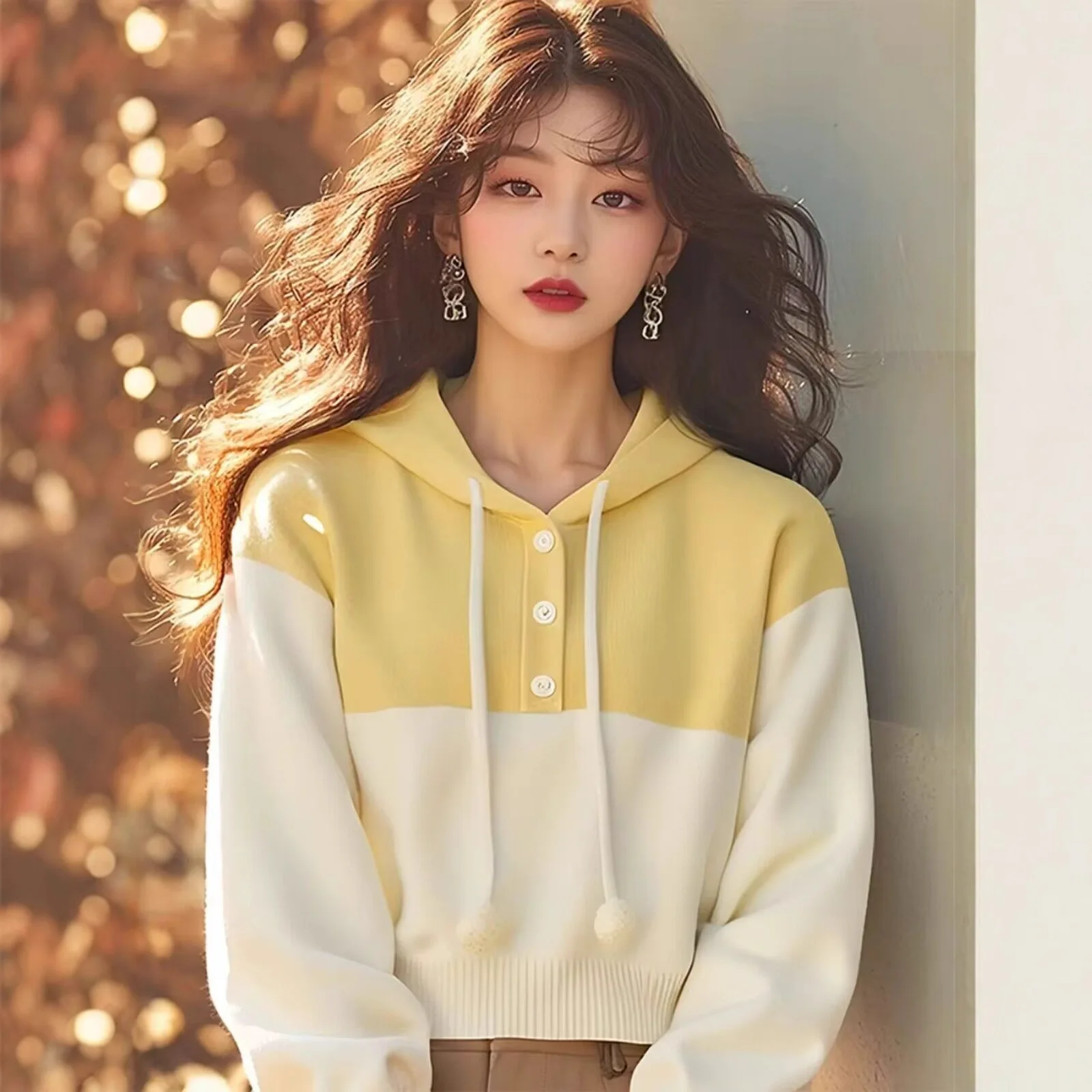 Felpa con cappuccio vestibilità ampia color semplice Maglieria Autunno Inverno Donna Nuovo Sle Top Casual Comodo Traspirante Faionable