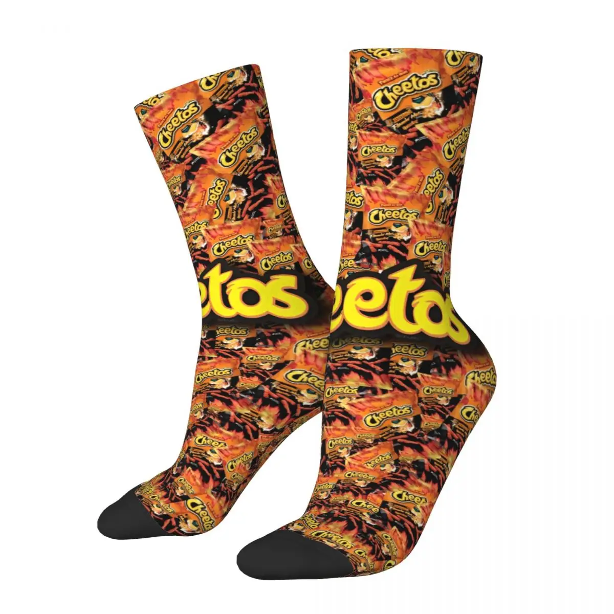 Colorful Funny Snacks Pattern Football Socks Potato Chips Polyester Long Socks for Unisex