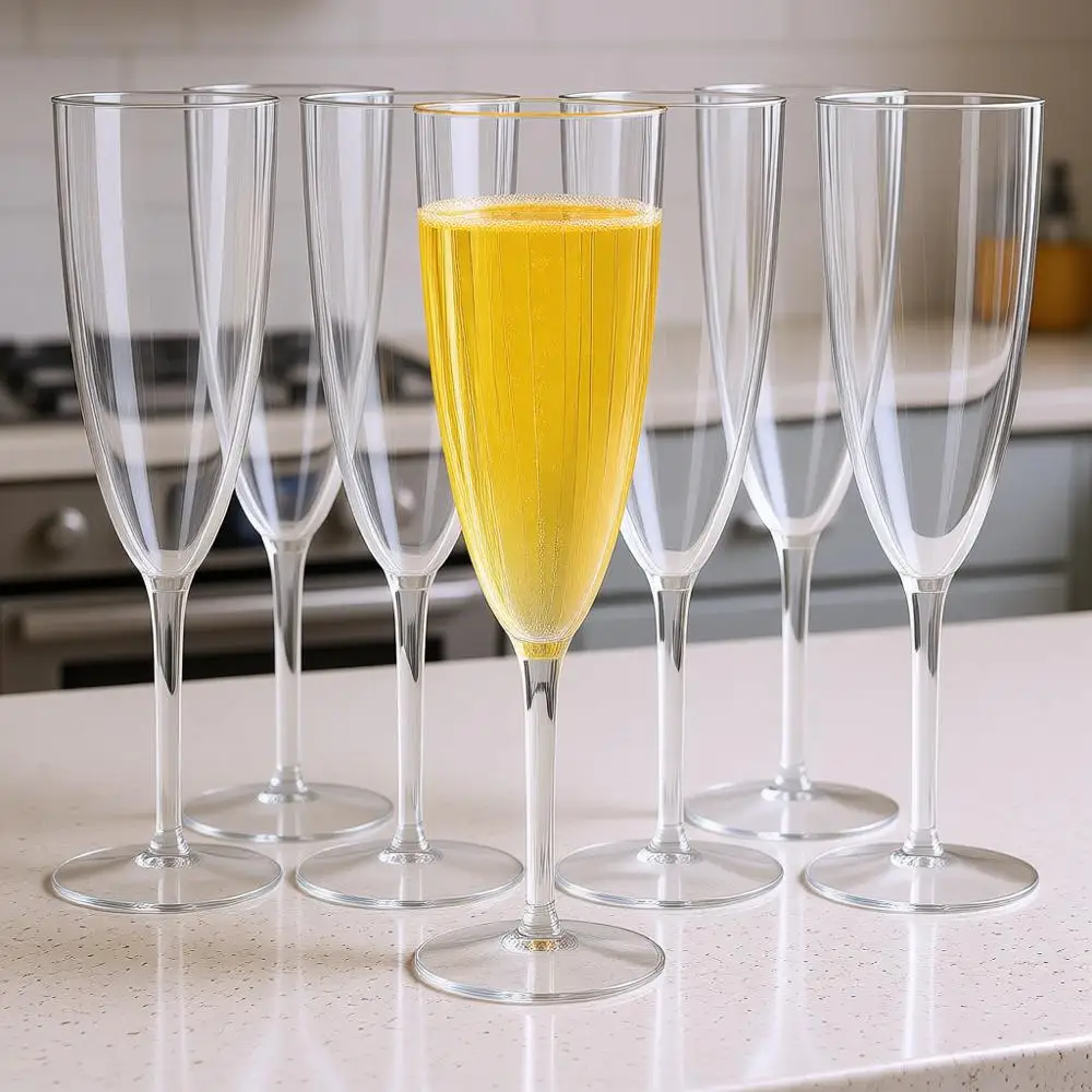 

48 штук одноразовых пластиковых бокалов для шампанского объемом 6 унций для свадеб, вина, мимозы, тостов, домашнего и ежедневного использования