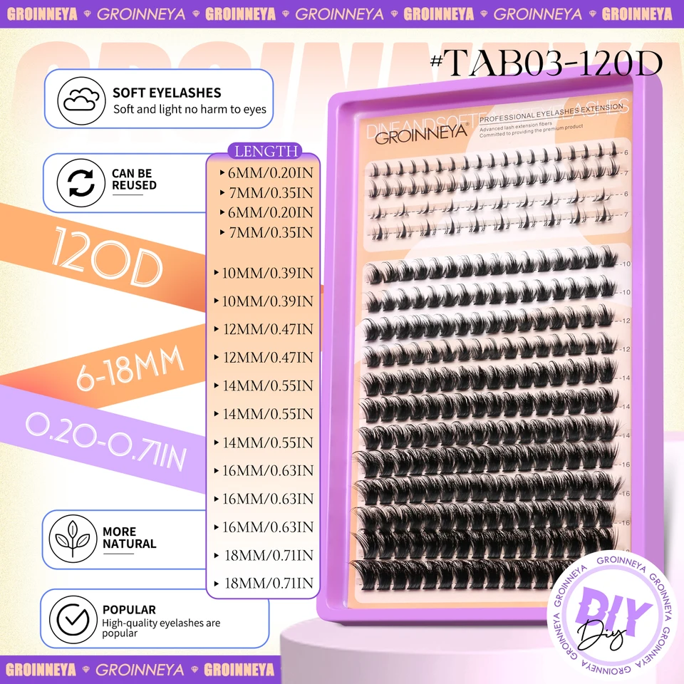 GROINNEYA Kit de Rizos de Pestañas Manga Esponjosos 3D Visón Falso Kit de Rizos con Pegamento y Sello Kit de Maquillaje 5