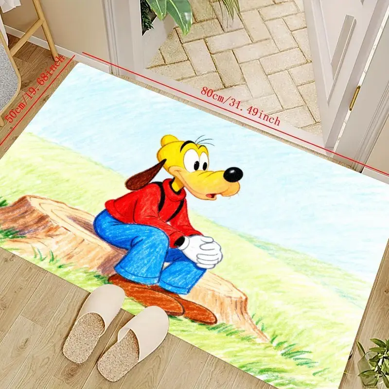 

1PC Disney Goofy Cartoon Floor Mat, Crayon Style Animated Character Non-Slip Washable Rug for Kids Room, Living Room, Bedroom Ho