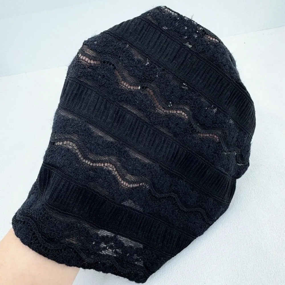 Soft Elastic Flower Lace Turban Caps Breathable Embroidery Head Wraps Hat Adjustable Lightweight Cancer Chemo Hat Daily Wear