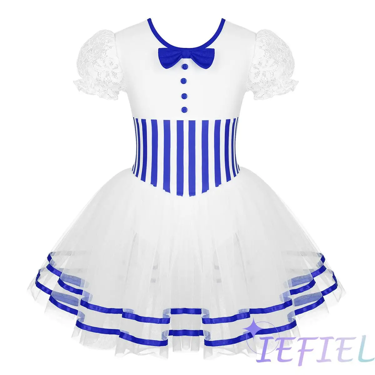 

Kids Girls Christmas Dance Costume Short Lace Puff Sleeves Figure Ice Skating Roller Skating Mesh Leotard Dress for Xmas Wear