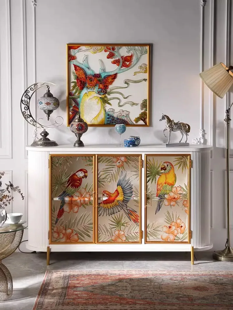 Entrance cabinet Glass side cabinet Modern enamel color art corner cabinet Decorative display cabinet