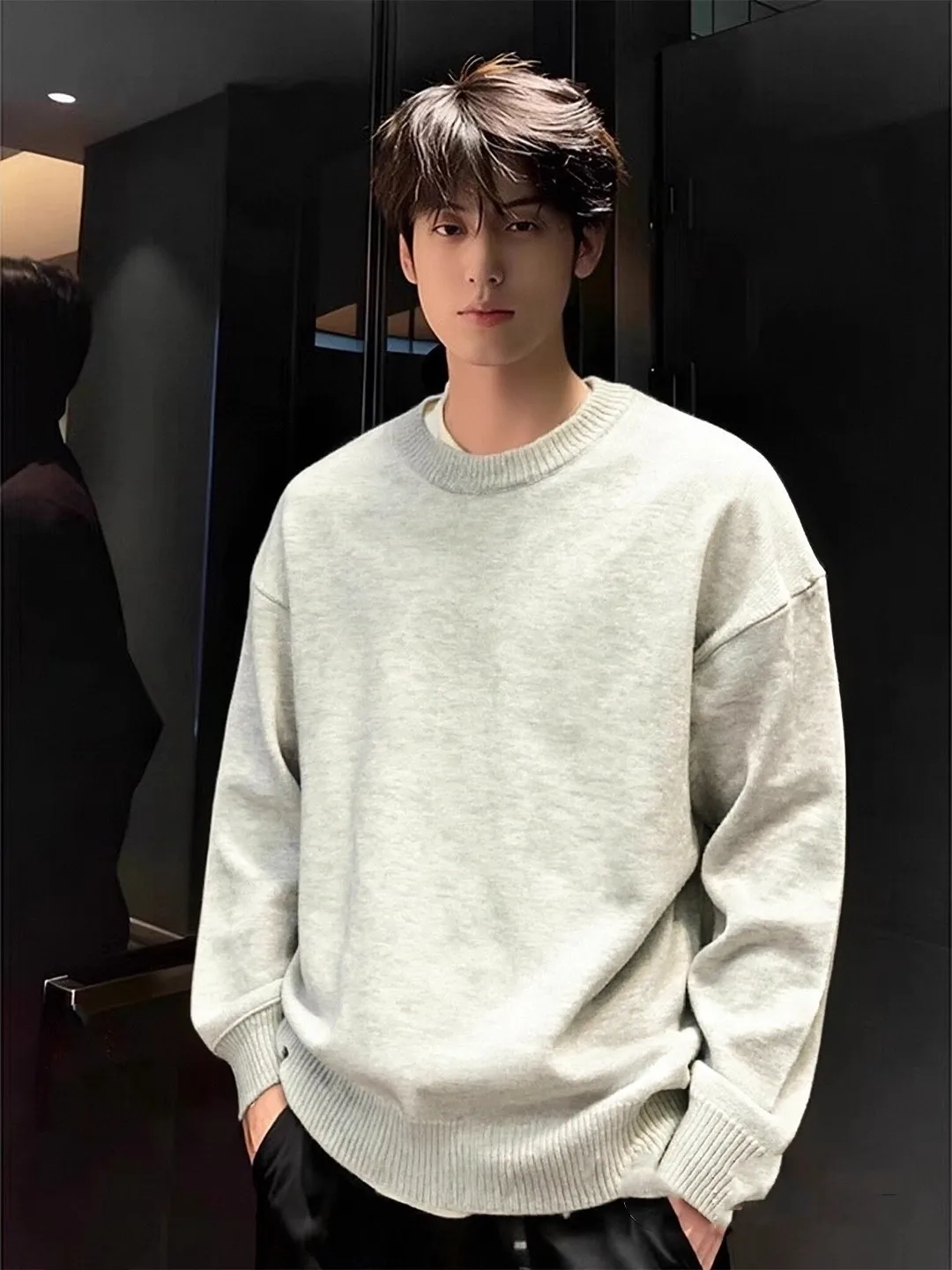 

Мужской свитер-кофта из тонкой шерсти, повседневный, свободного кроя, с длинным рукавом, американский стиль.