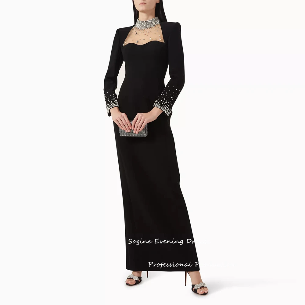 High Neck Crepe Prom Dresses 2025 for Women Formal Occasion فساتين سهرة Long Sleeve Wedding Party Dress with Pads Inside