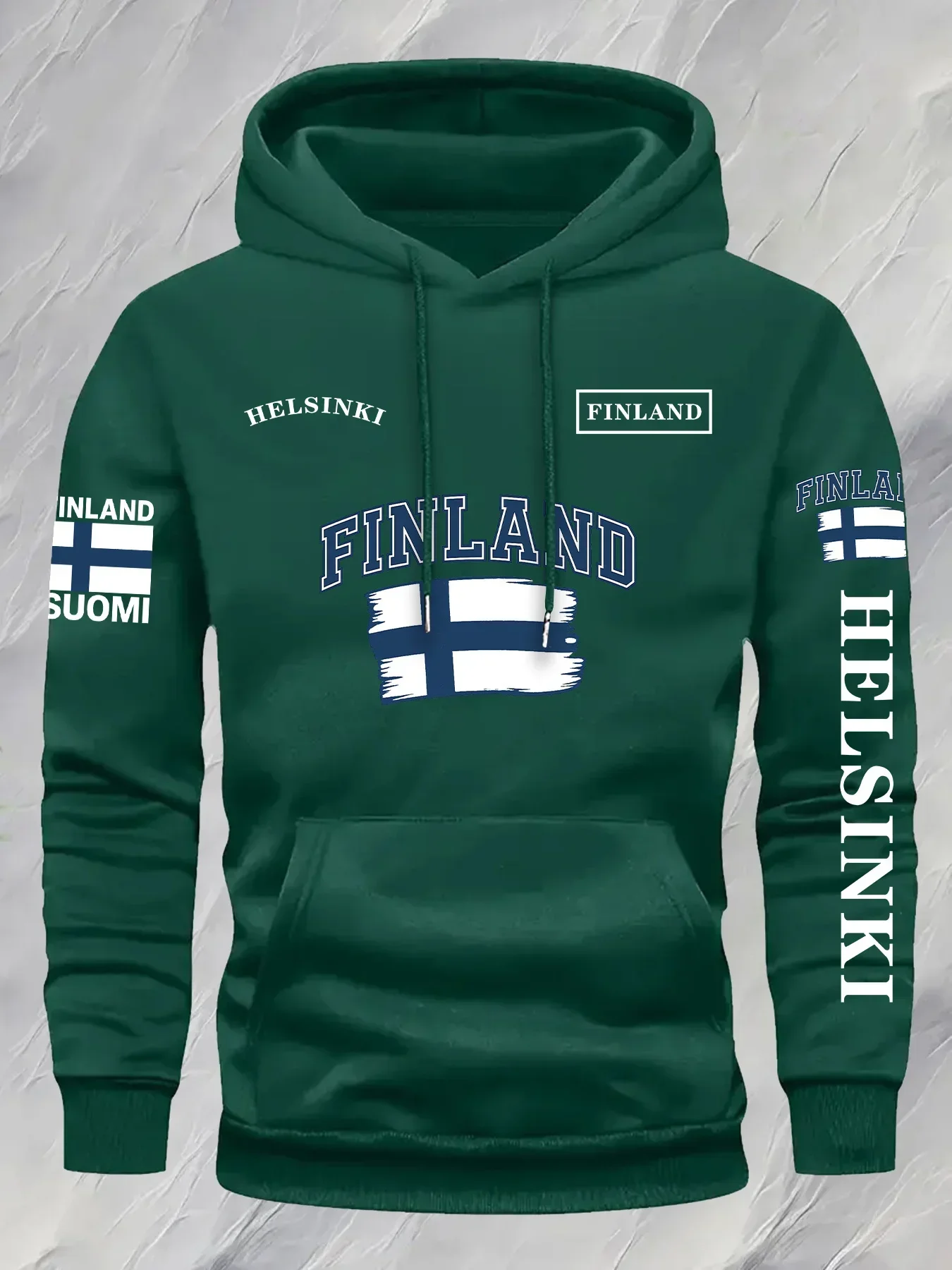 سترة بغطاء للرأس برسومات علم فنلندا للرجال - 100% بوليستر هندسي قابل للغسل في الغسالة، سترة شتوية غير رسمية للخريف والطقس البارد #4