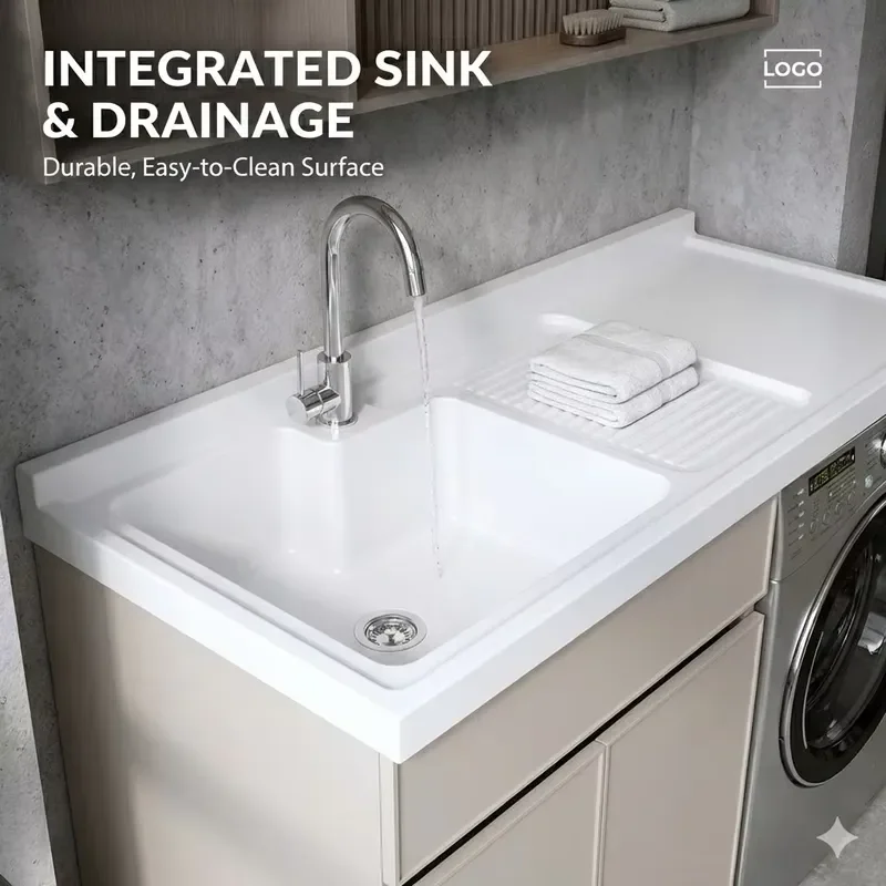 Modern Floor Standing Balcony Washing Machine Cabinet With Sink Laundry Room Bathroom Vanities Furniture Storage Set for