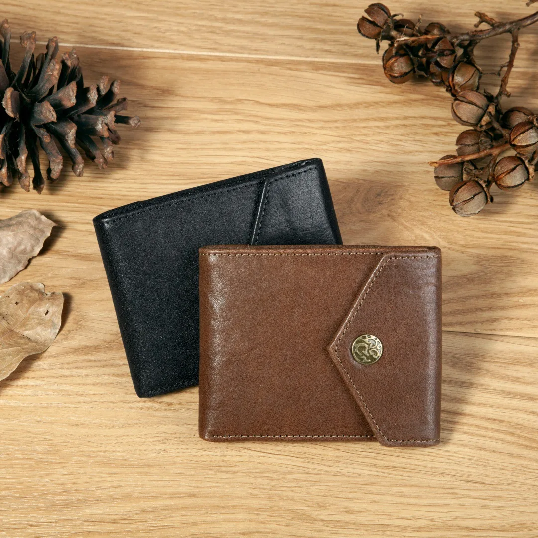 Full-Grain Leather Wallet for Men, Handcrafted Mens Bifold Wallets with Snap Closure, Slim Minimalist Thin Design, ID Window