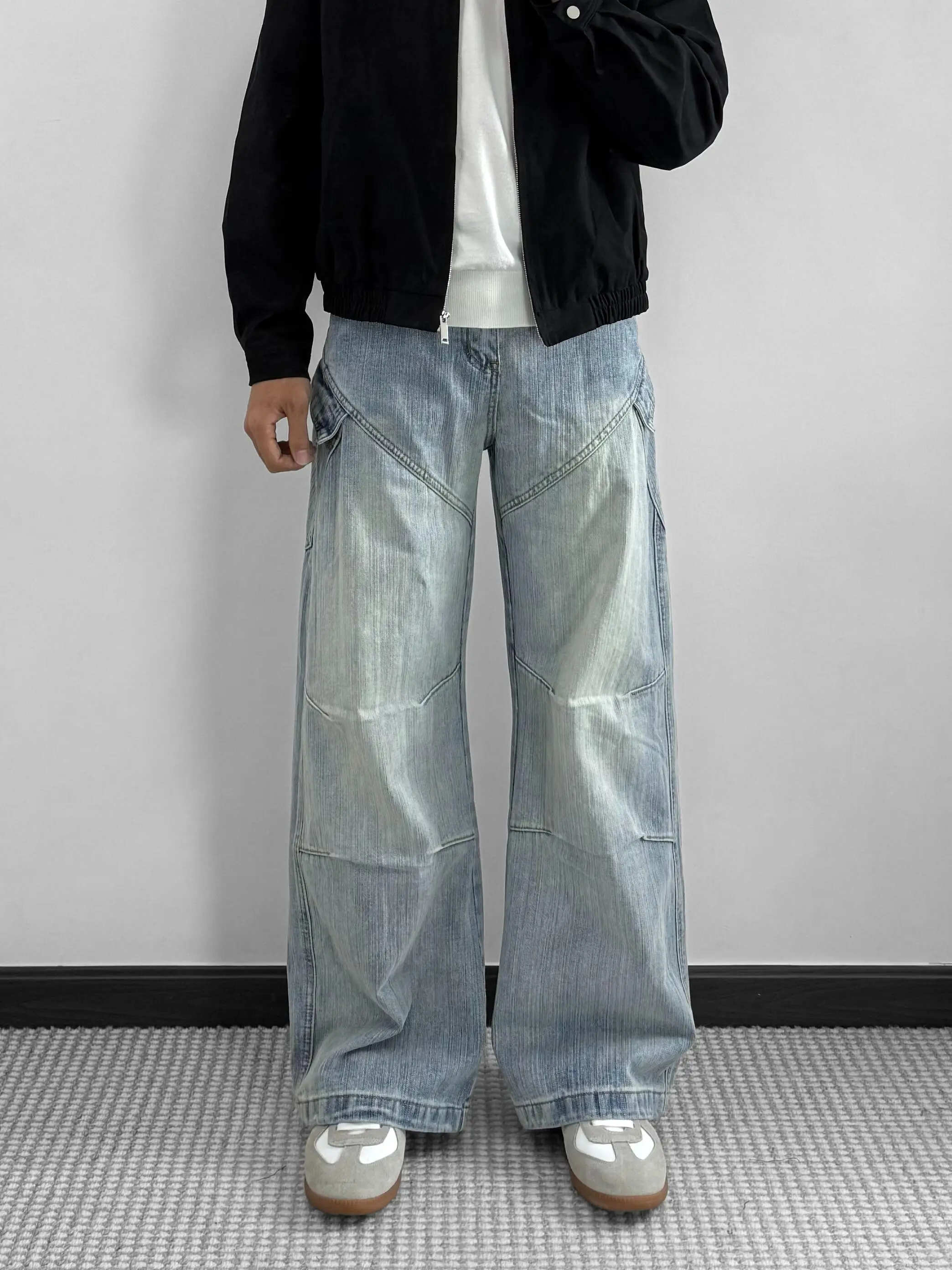 

Мужские джинсы American Sle Cleanfit в стиле ретро с пэчворком и деконструированным дизайном, свободные, прямые, повседневные, в рабочем стиле