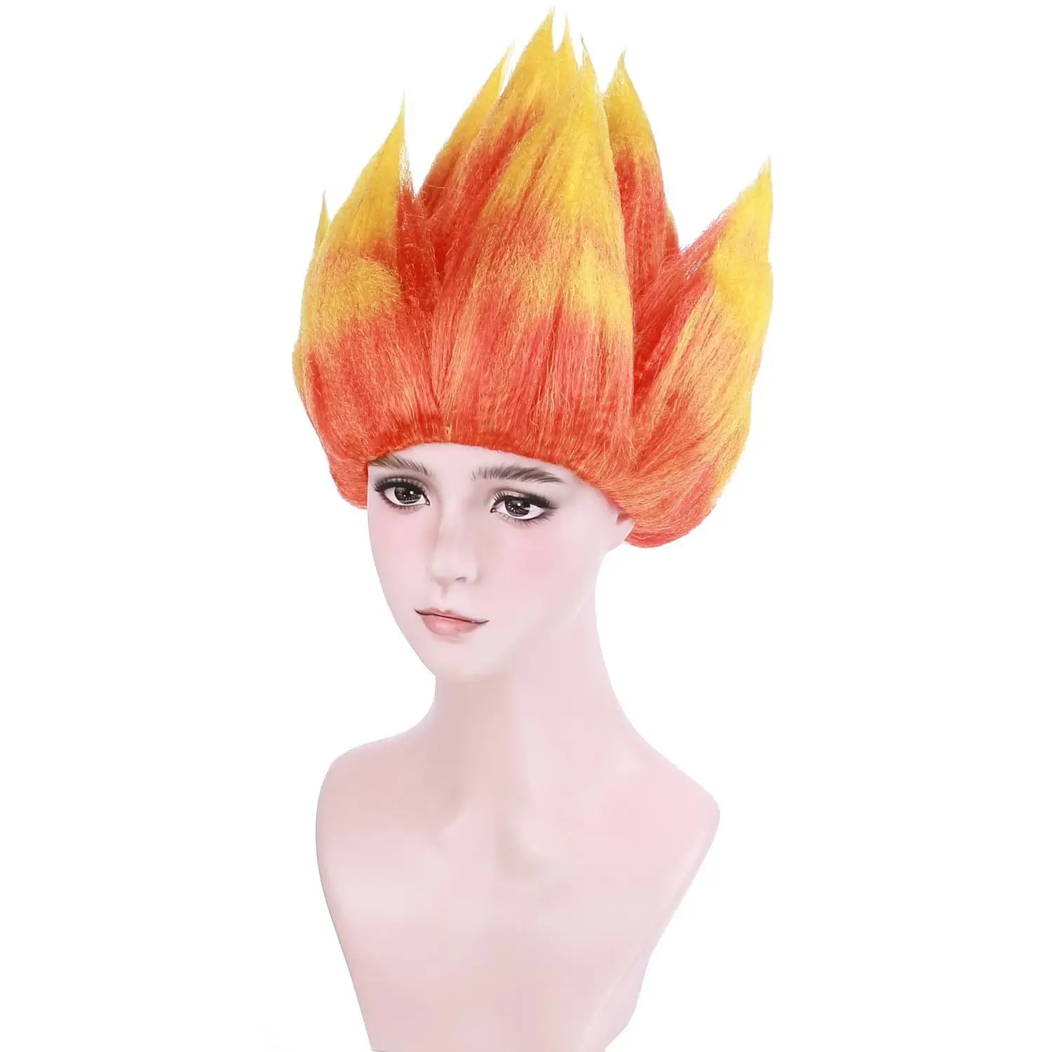 Heat-Resistant Anime Flame Wig Pre-Styled Spiky Dual Orange & Yellow Synthetic Fiber Short 12 Inch Cosplay Halloween Party Wig