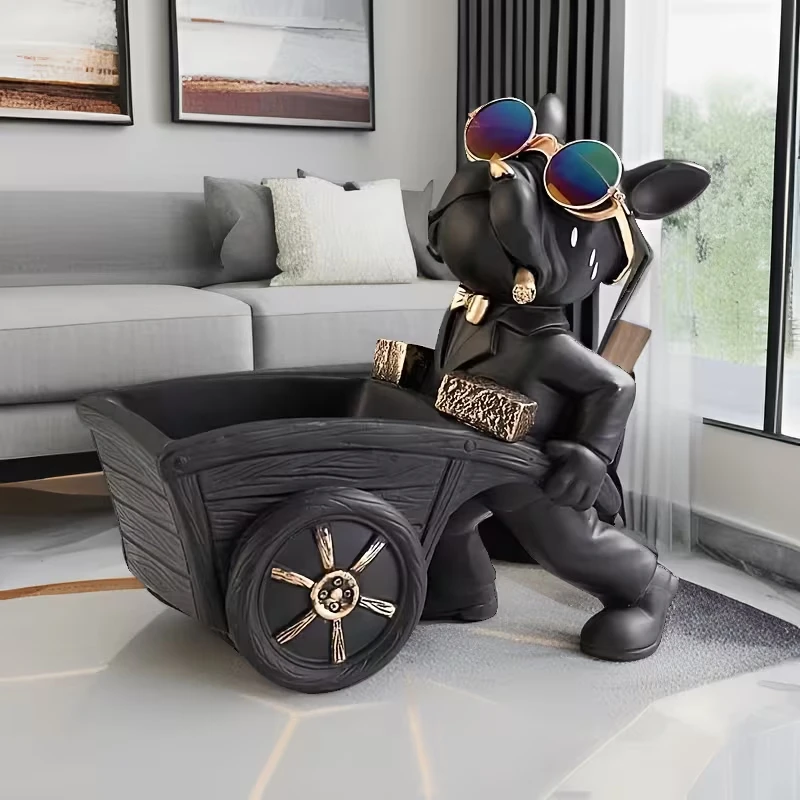 

1 шт. Рождественская фигурка французского бульдога с тележкой, декор для гостиной, скульптура из смолы, настольное украшение, декоративная статуэтка собаки для дома