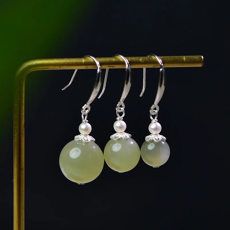 Hetian Earrings, Featuring, Emerald, Green Jade, And Freshwater Pearls