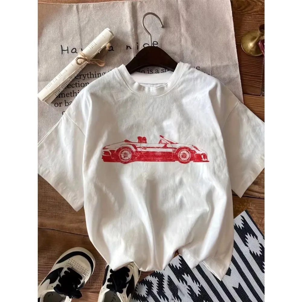 Retro Convertible Car Graphic T-Shirt Vintage Sports Car Print Casual Crew Neck Short Sleeve Top for Men Women Summer Daily Wear