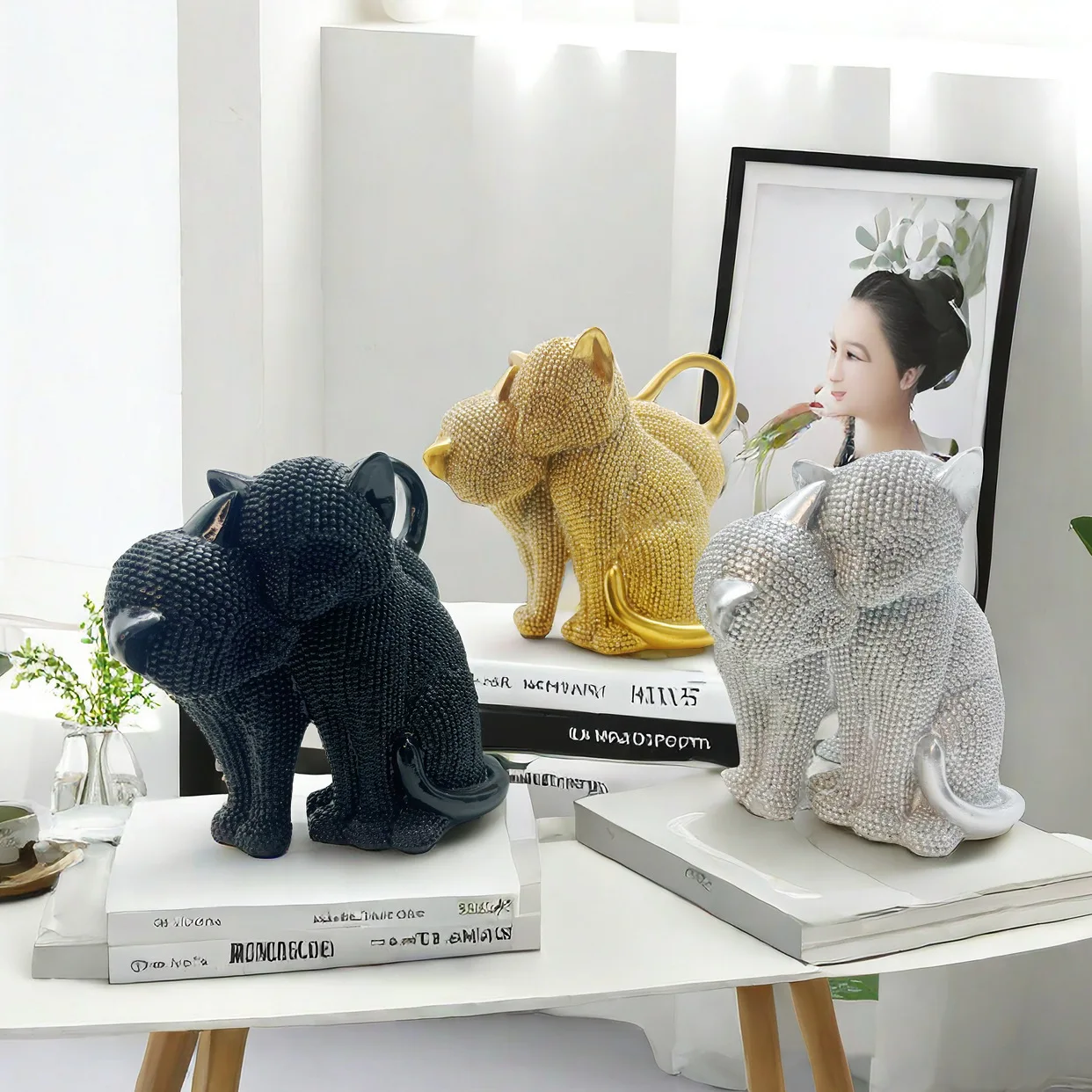 Modern Style Lover Cats Figurine Resin Statue Home Living Room Wine Cabinet Decor Ornament Craft Art Model Room Decoration Gift