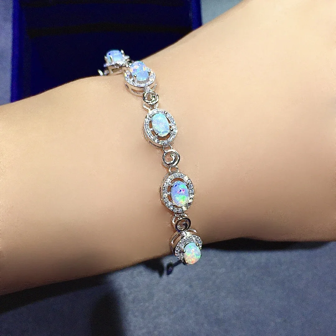 

100% Natural Opal Classic Silver Opal Bracelet for Daily Wear 4mm*6mm 3ct Silver Bracelet Solid 925 Silver Opal Jewelry