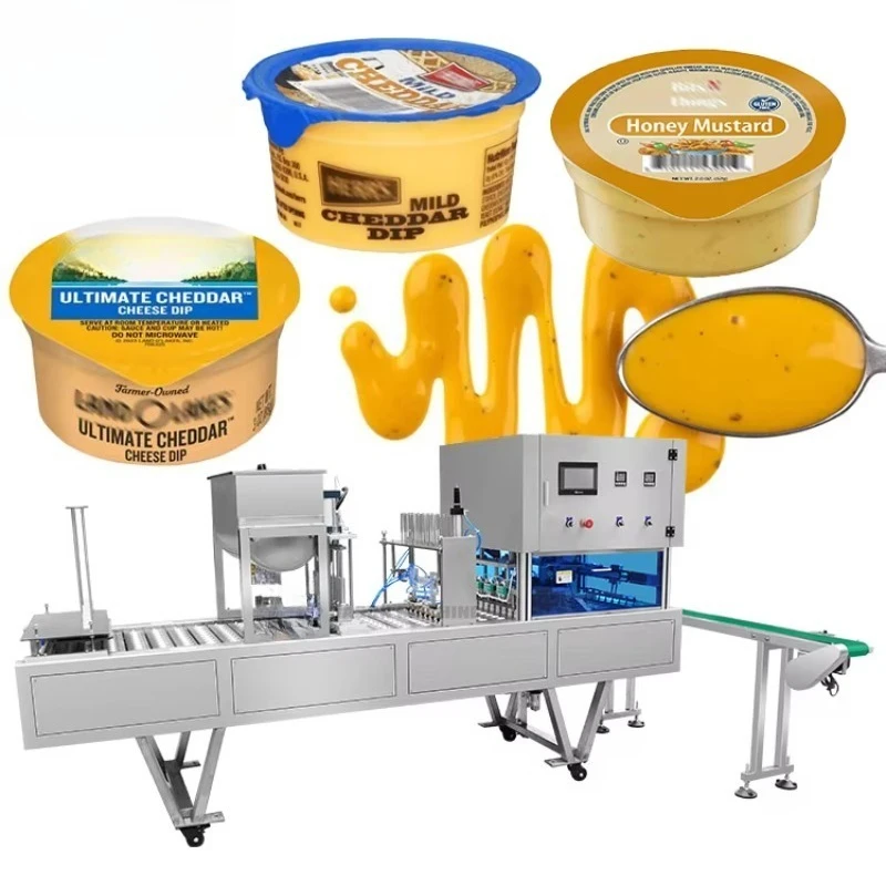 Fully Automatic Thick Mustard Sauce Filling Machine Dipping Cheese Sauce Cup Filling Sealing Machine
