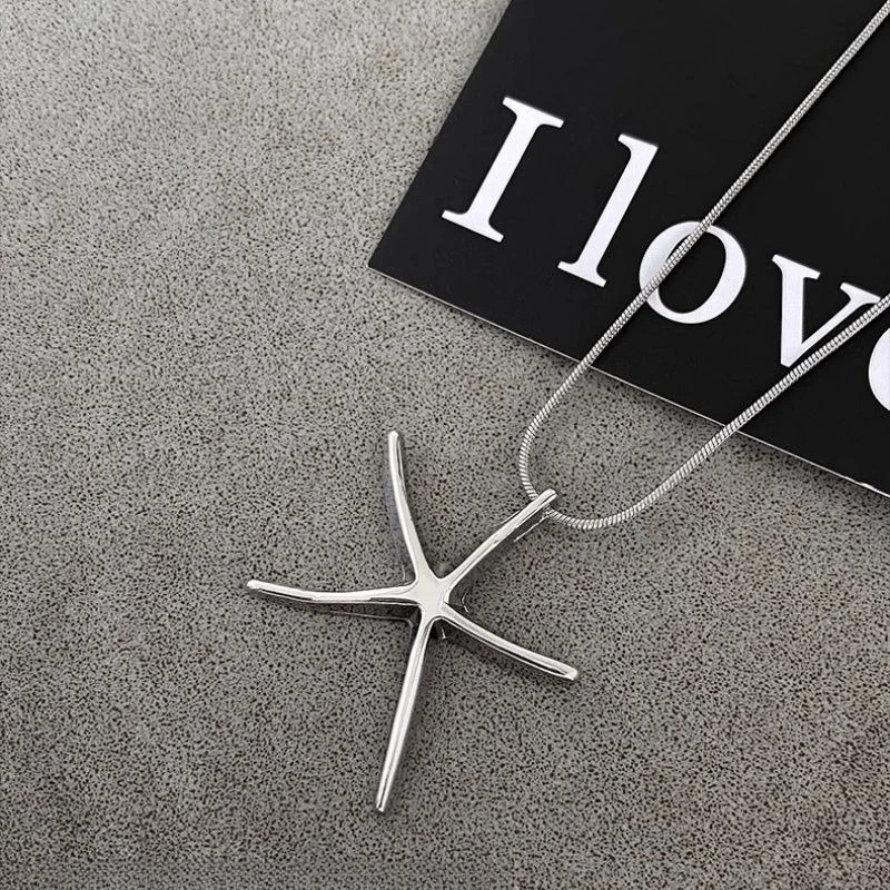 

Minimally Designed Starfish Necklace Women's Korean Ins Design Alloy Pentagram Necklace Versatile Vacation Style Accessories