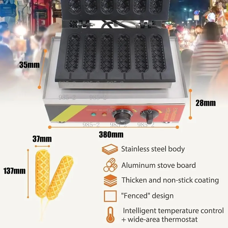 Crisp Golden Waffle Hot Dog Stick Maker Machine for Home Kitchen Use Nonstick Easy Breakfast Food Cooker for Air Fryer