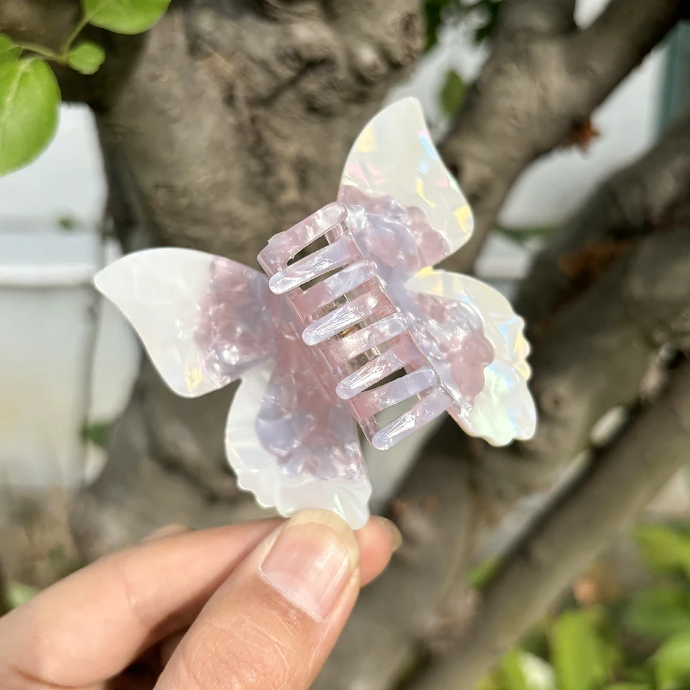 Pince à cheveux en acétate 3D pour femmes, dégradé de papillon violet incrusté de Zircon, queue de cheval fixe, pince à crabe, nouvelle pince à cheveux, accessoires, outil, couvre-chef pour femmes