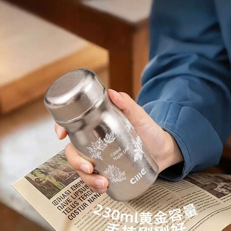 CILLE Pure Titanium Thermos Bottle Cup Insulated Cup for Girls Women 230ml Mini Small Portable Titanium Cup Pocket Water Bottle