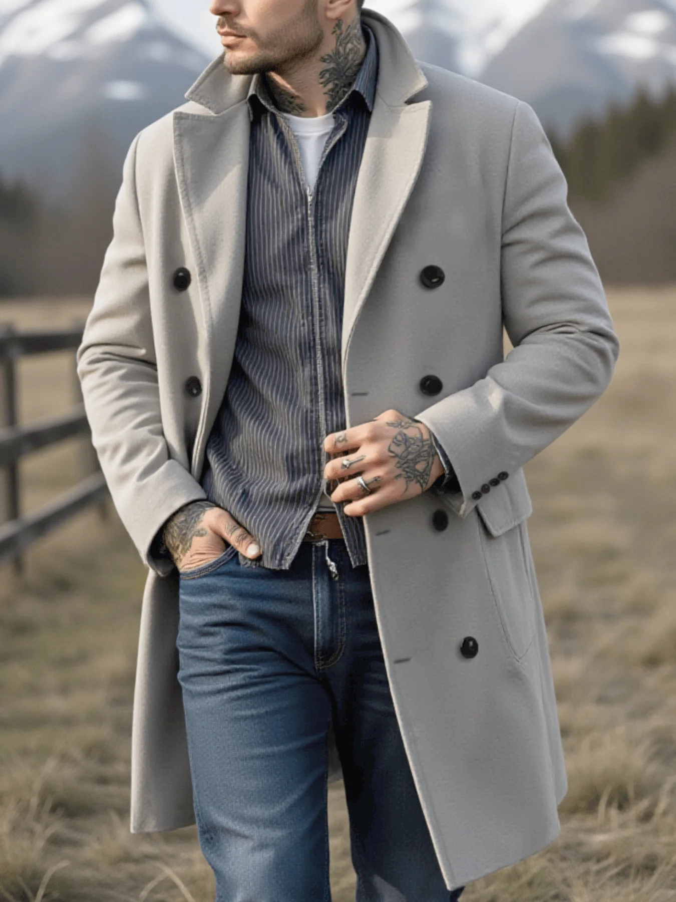 

Winter Man's Overcoat Foiled Woolenen Coat Thickened Woolen Jacket Double Breasted Solid Color Commuting Hiking Daily Ready