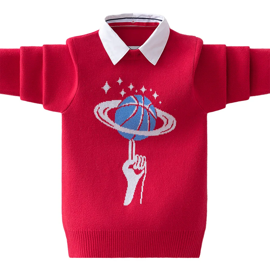 

Boys Turn Collar Sweaters Autumn Winter England Style Kids Thick Warm Knitted Pullover For Children's 4-15 Years Wear LC642