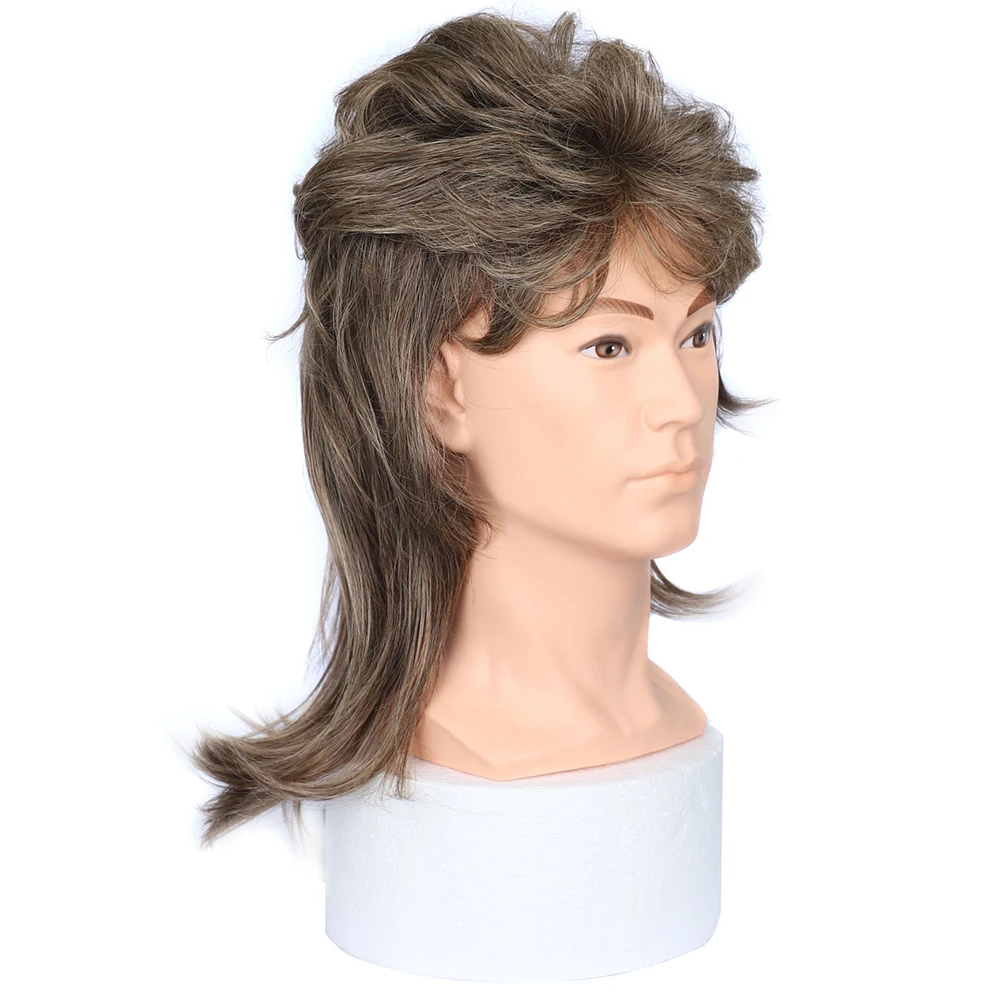 Synthetic Mullet Wigs for Men Adult Funny Hair 80s Costumes Fancy Party Accessory Pop Rock Cosplay Daily Wear Heat Resistant Wig