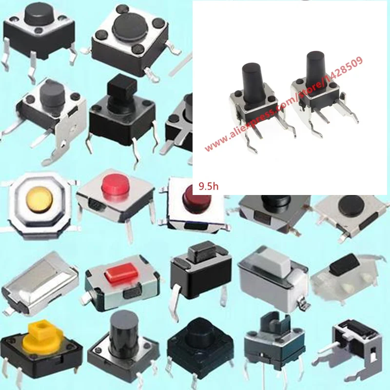 400pcs/lot Tact Switch 6*6*9.5mm button switch touch switch side by 2 feet with fixing bracket
