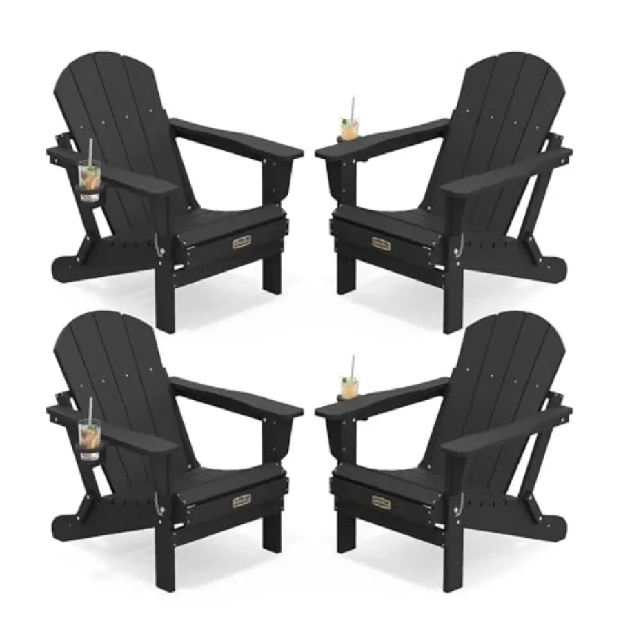 Folding Adirondack Chair Set of 4 for Outdoor Use, Polywood Material, Gray Color, Lightweight Stackable Design