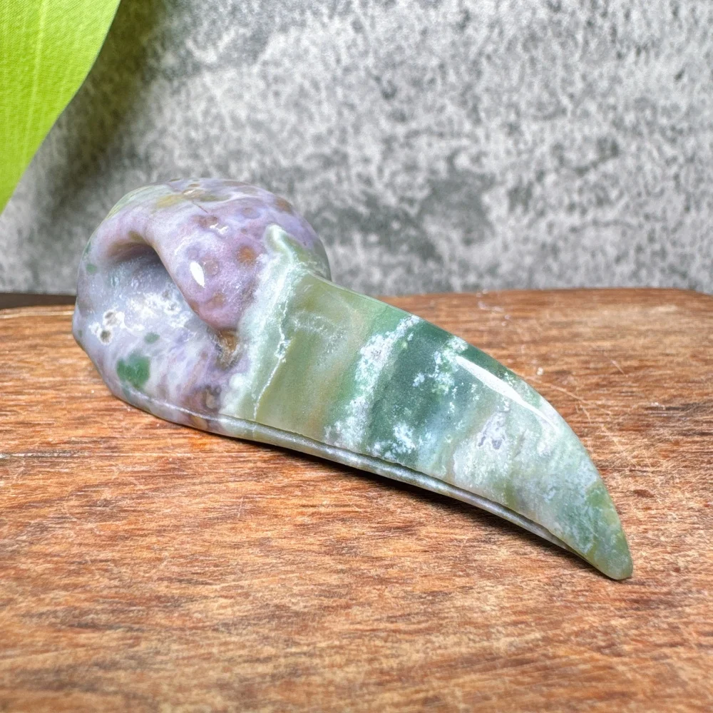 Natural Ocean Jasper Mini Crow Bird Skull Carving Stone Statue - Feng Shui Home Decor Animal Craft Gift