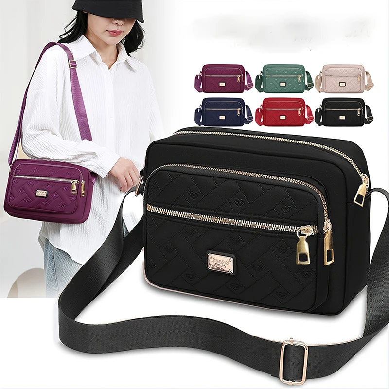 Verstellbarer Riemen Damen Gesteppte Nylon-Umhängetasche mit mehreren Reißverschlusstaschen, lässige Messenger-Schultertasche für den täglichen Einkauf. – Detail 1
