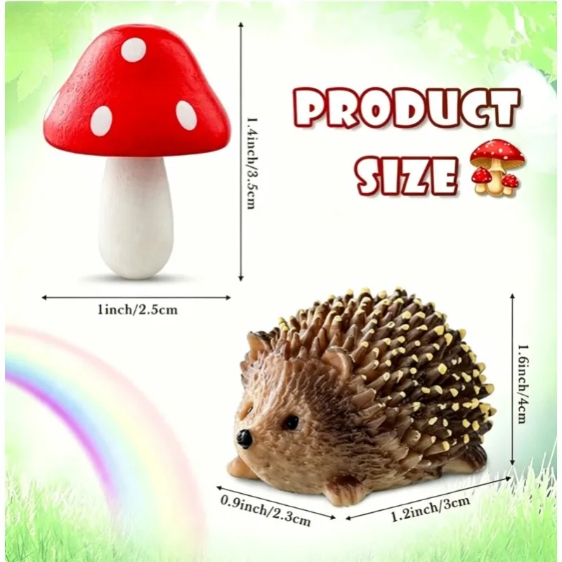1set Resin hedgehog mushroom micro landscape ornament fairy garden bonsai mini accessory