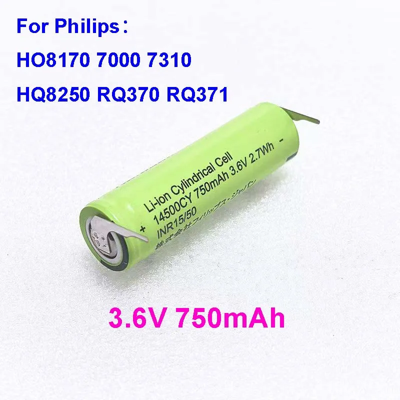 

Original 14500CY 3.6V 750mAh Li ion Battery For Philips HO8170 7000 7310 HQ8250 RQ370 RQ371
