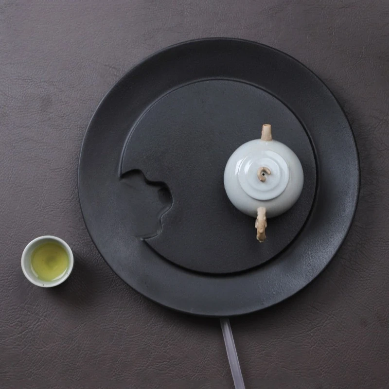 Luxury Modern Tea Tray Round Black Stone Multipurpose Decorations Tea Tray Kong Fu Small holz tablett rechteckig Decorative Tray