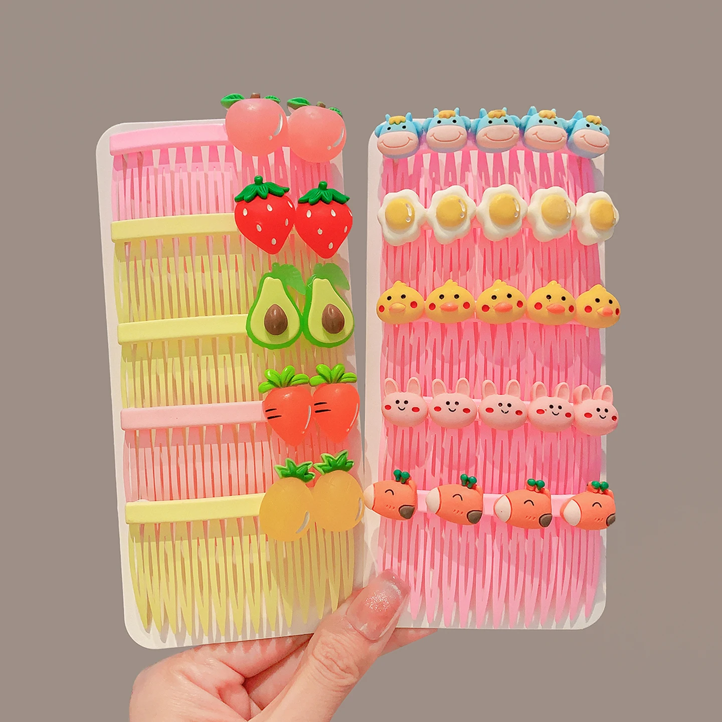 Neue modische 5-teilige Cartoon-Frucht-Tier-Blumen-Haarkamm-Clips für Mädchen, Frauen, Kinder, koreanisches Harz, schadet dem Haar nicht, Haar-Accessoires, Geschenk – Detail 1