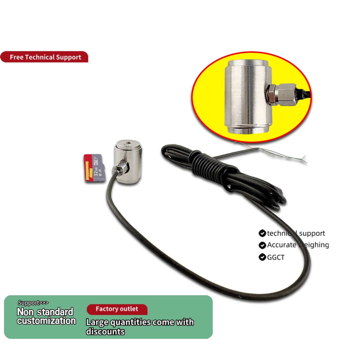 Mini Cella di Carico 0-50kg in Acciaio Inossidabile, Sensore di Forza a Colonna 2.0mV/V, Alta Precisione, Risposta 10kHz, Sensore di Pressione Industriale