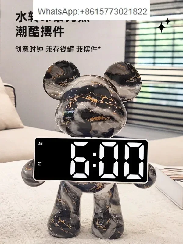 

Light luxury violent bear clock ornament, living room, bedroom, desktop, electronic clock display, clock decoration