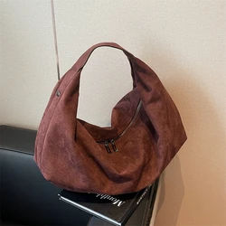 Women Half Moon Bags Large Capacity Hobo Shopper Bag High Quality Soft Faux Suede Bag Fashion Korean Female Underarm Tote Bags