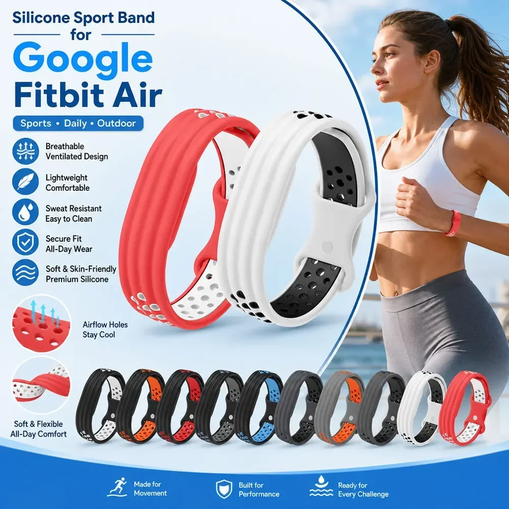 Breathable Two Tone Silicone Band for Google Fitbit Air Band Fitness Tracker Sports Replacement for Google Fitbit Air Bracelet