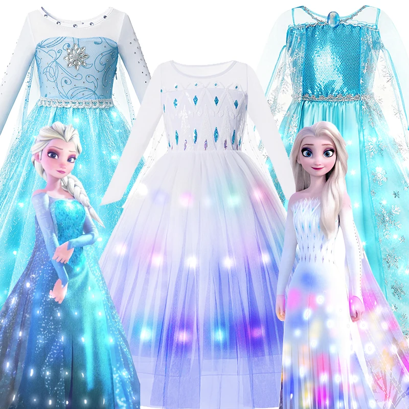 Disney Frozen Prinses Jurken Led Light Up Dress Elsa Anna Cosplay Kostuums Baby Girls Purim Carnaval Verjaardagsfeestje Kleding