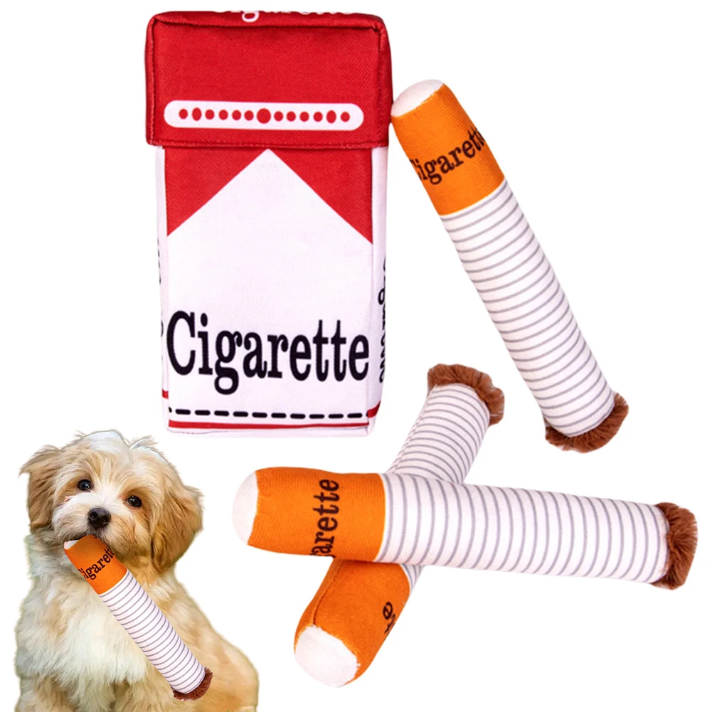 

Cigarettes Dog Toy Interactive Giggles Dog Toys Funny Plush Chewing Toy with Squeaking Sound Dog Toy with Cigaret Box Pet Gifts