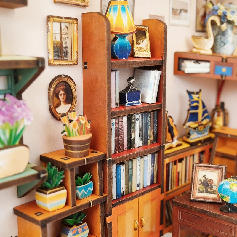 مجموعة ديوراما للمكتبة العتيقة من OUZEY، كوخ عاشق الكتب الخشبية ثلاثية الأبعاد، هدية دراسة إبداعية للمراهقين #3