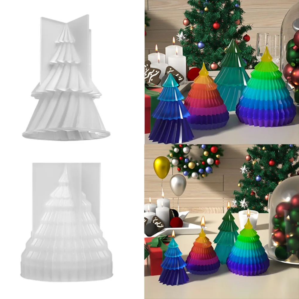 Creative Diagonal Striped Christmas Tree Candle Mold Soft Silicone Soap Mould Conical Shaped DIY